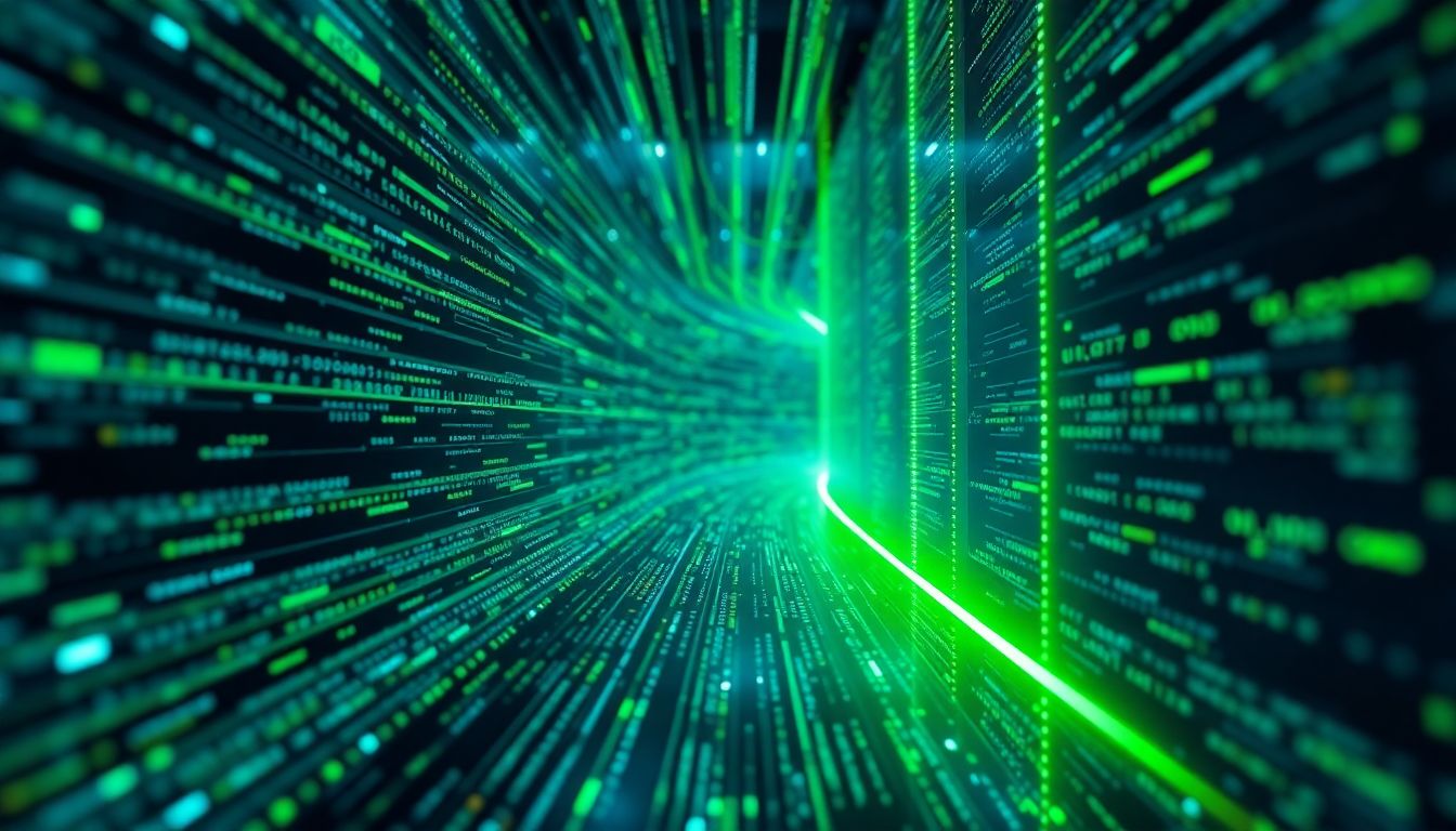 대규모 자동화 작업이 효율적으로 처리되는 서버 네트워크의 디지털 시각화