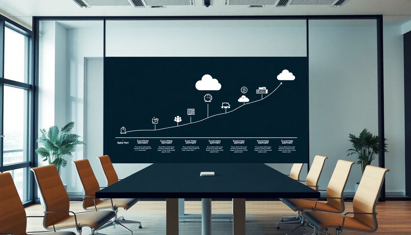 스타트업의 성장에 따른 클라우드 인프라 확장 로드맵을 보여주는 디지털 시각 자료